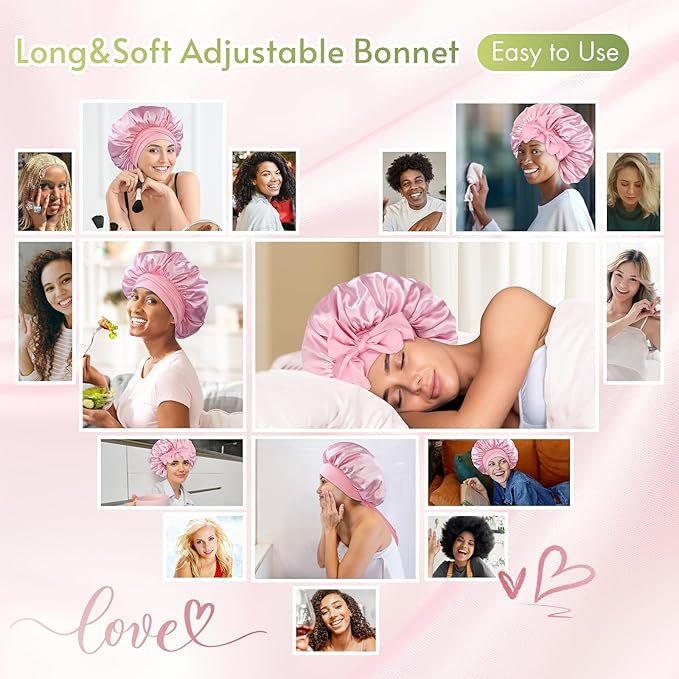 BONNET QUEEN Silk Bonnet for Sleeping Women Satin Bonnet Silk Hair Cap Adjustable Silk Hair Bonnet Night Sleep Cap with Tie Band-6