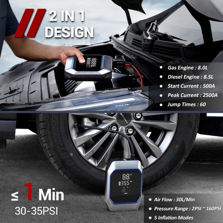 Car Jump Starter Power Pack, Digital Car Tyre Pump 160 PSI, Preset-1