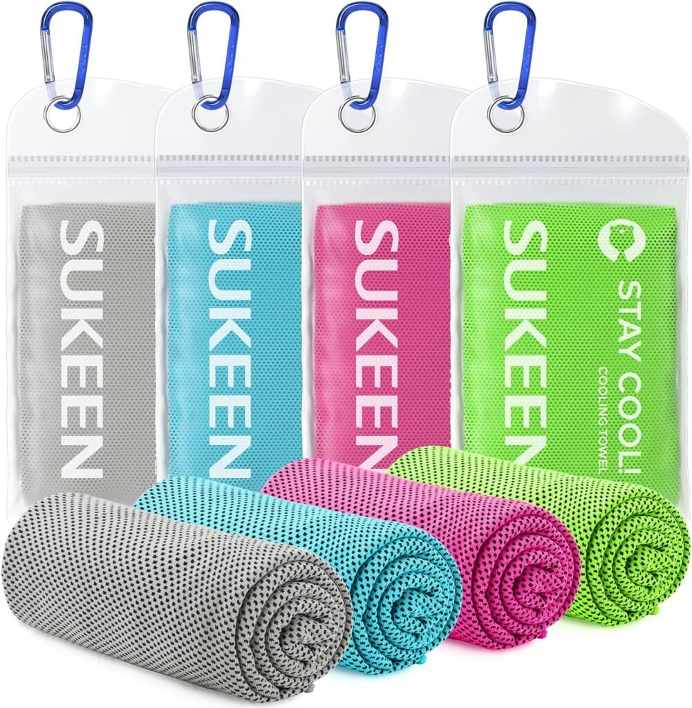 Sukeen Cooling Towel (4 Pack, 40"x12") - Soft, Breathable Microfiber for Yoga, Sports, Gym, Running, Workout, Camping - Stay Cool!