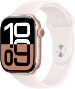 Apple Watch Series 10 GPS 46mm Smartwatch, Rose Gold Aluminum Case with Light Blush Sport Band, Fitness Tracker, ECG App, Always-On Retina Display, Water Resistant