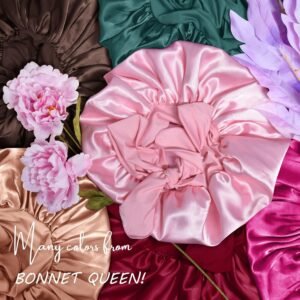 BONNET QUEEN Silk Bonnet for sleeping Women Satin bonnet Hair Bonnet Night Sleep Cap Scarf wrap for Curly Hair with tie Band Black-6