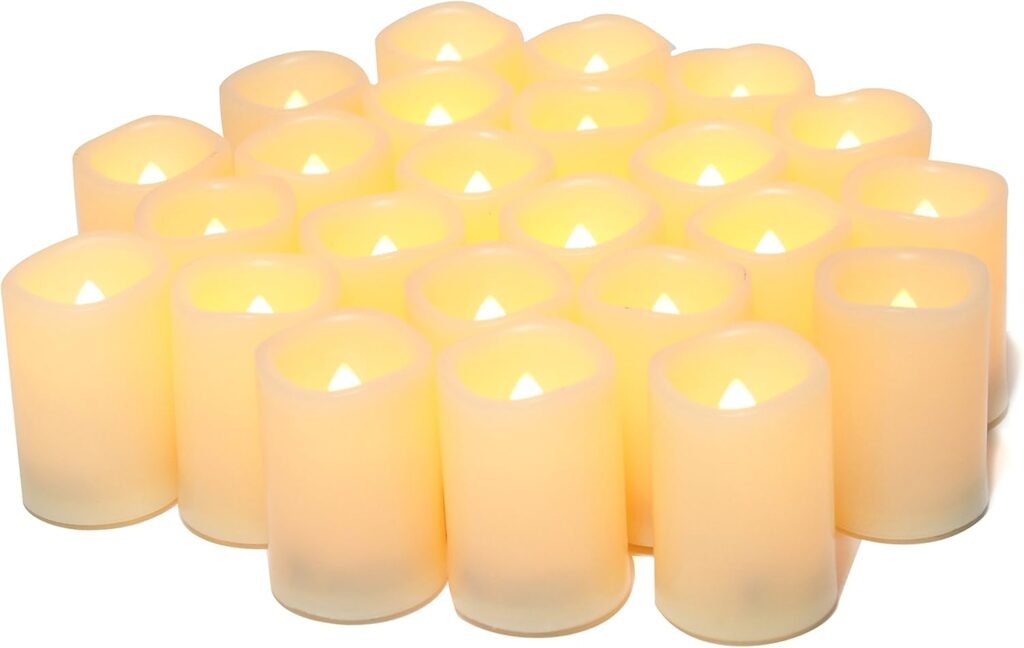 CANDLE IDEA Flameless Flickering Votive Tea Lights s Bulk Battery Operated Set of 24 Fake s/Flickering Tealights LED for Garden Wedding,Party, Christmas.