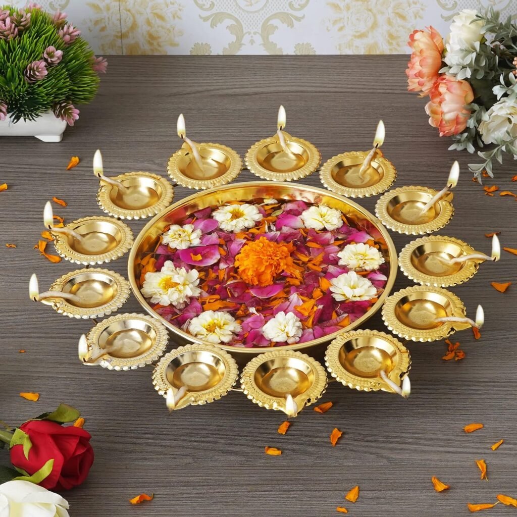 Beautiful diya-shaped urli bowl for Diwali celebrations, suitable for displaying floating flowers and tea light candles.