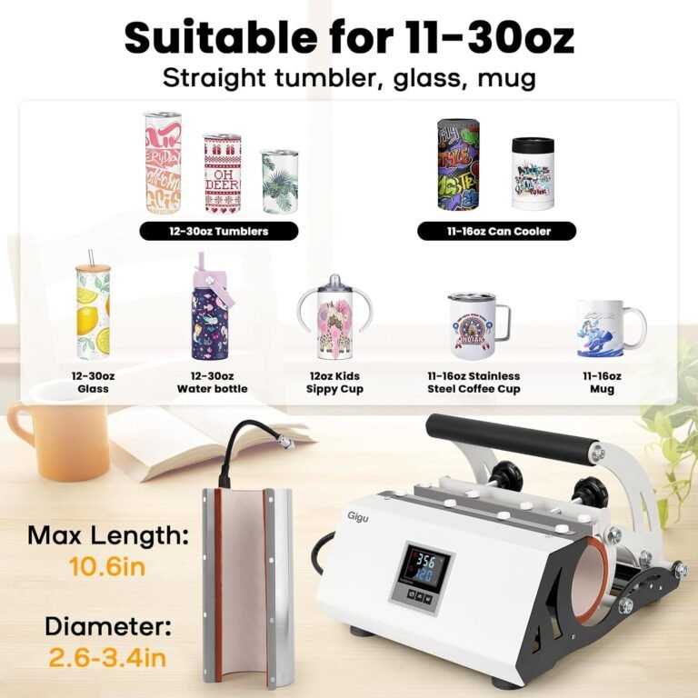 Gigu Tumbler Heat Press Machine for 20oz-30oz Sublimation Blanks Tumblers Press, 11-16oz Mug Press with Sublimation Paper Heat Tape & Gloves, Coffee Mugs Cup Press Glass Water Bottle DIY Heat Transfer-1